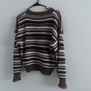 SHEIN Striped Crochet Crewneck Sweater in Brown, Black & White